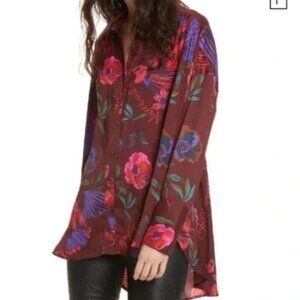 Free People Floral Burgundy Blouse